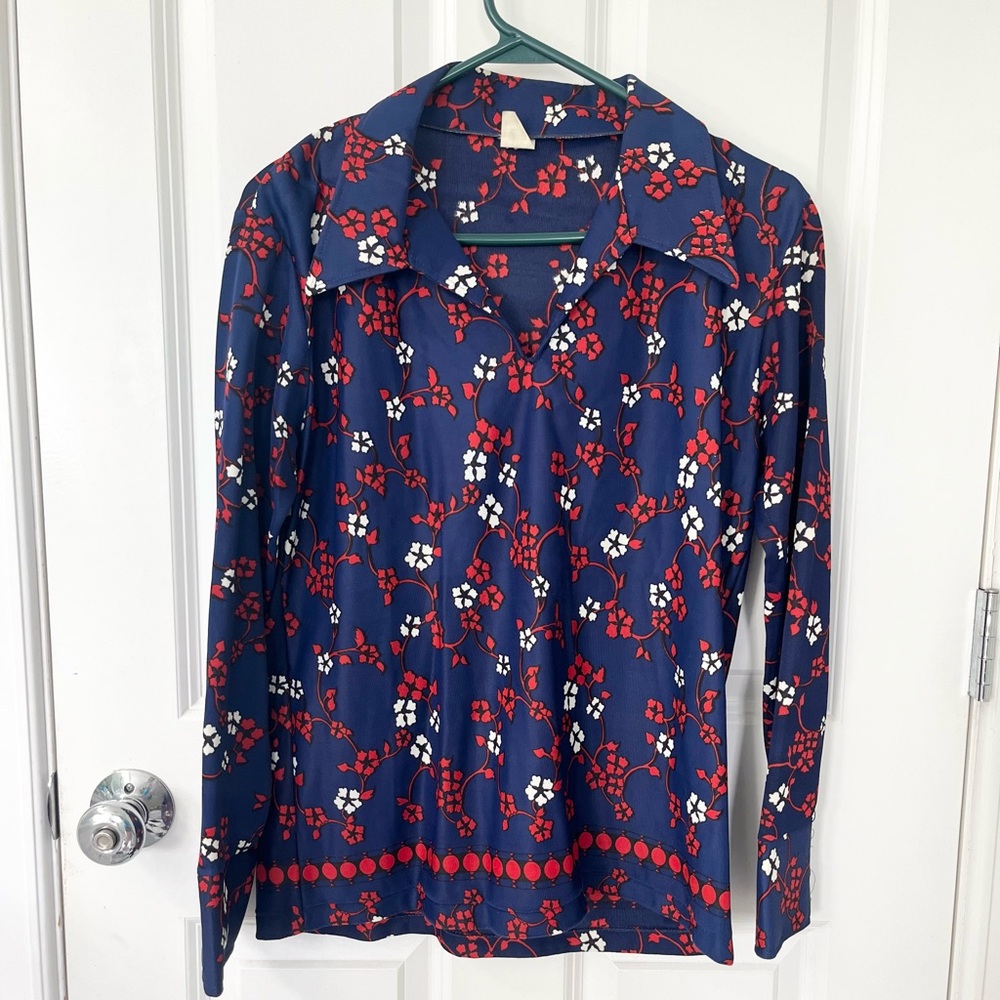 Vintage 1970s floral blouse top shirt womens